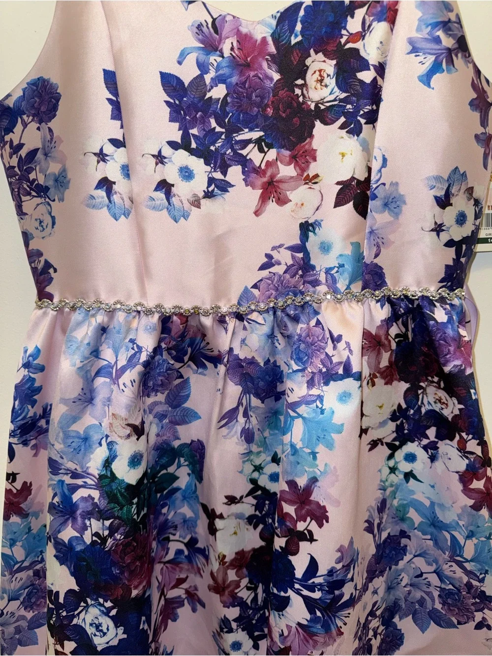 Emily Rose Pink Floral Hi-Low Dress with Blue & Purple Accents